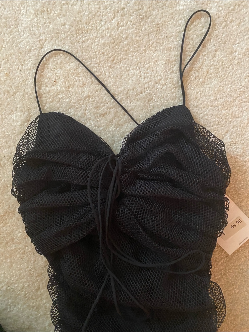 Zara NWT black size XS fishnet lined body hugging dress - Picture 2 of 7
